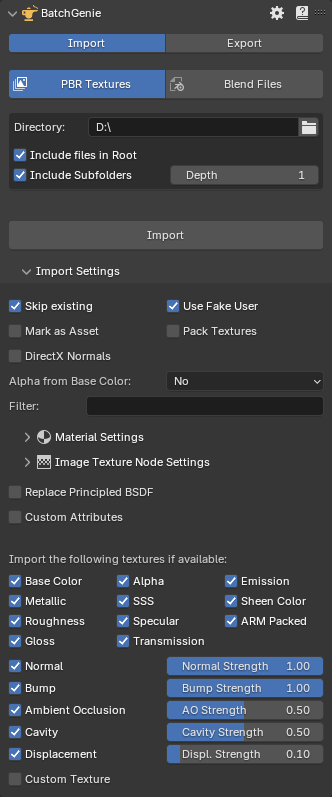 Import Textures Settings